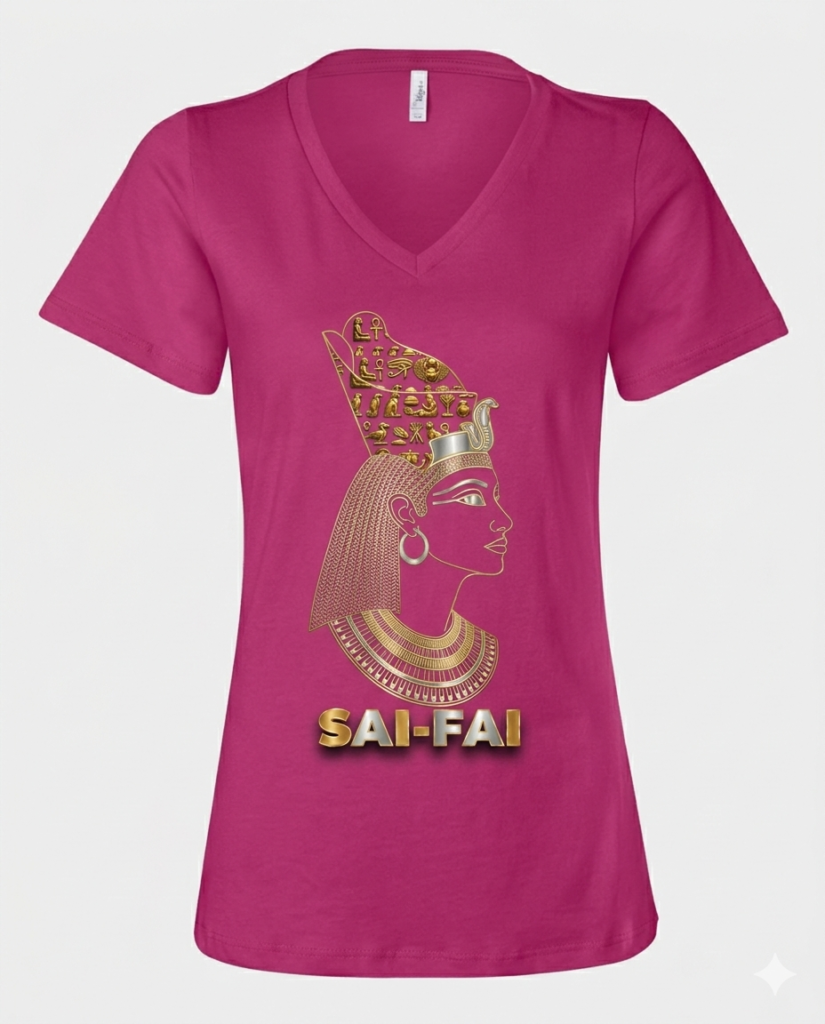 "SAI-FAI-berry-colored cotton-Gold-Queen-Logo-t-shirt"
